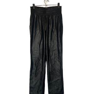 Joie Black Vegan Leather Paper Bag Waist Straight Pants Women Sz M